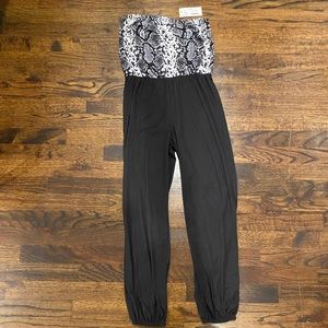 snakeskin tube top jumpsuit